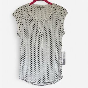 Daniel Rainn Polka Dot Split Neck Cap Sleeve Blouse Size S NWT